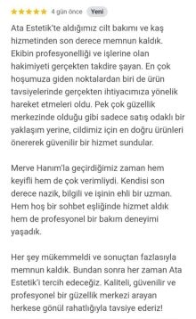 Cilt bakımı ve kaş hizmetinden son derece memnun kaldık.